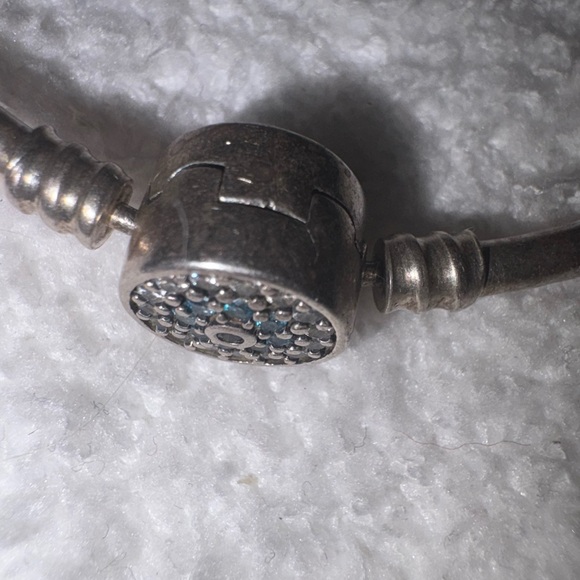 Sterling  Silver bangle charm Bracelet with evil eye clasp with blue&white stone - Picture 5 of 10
